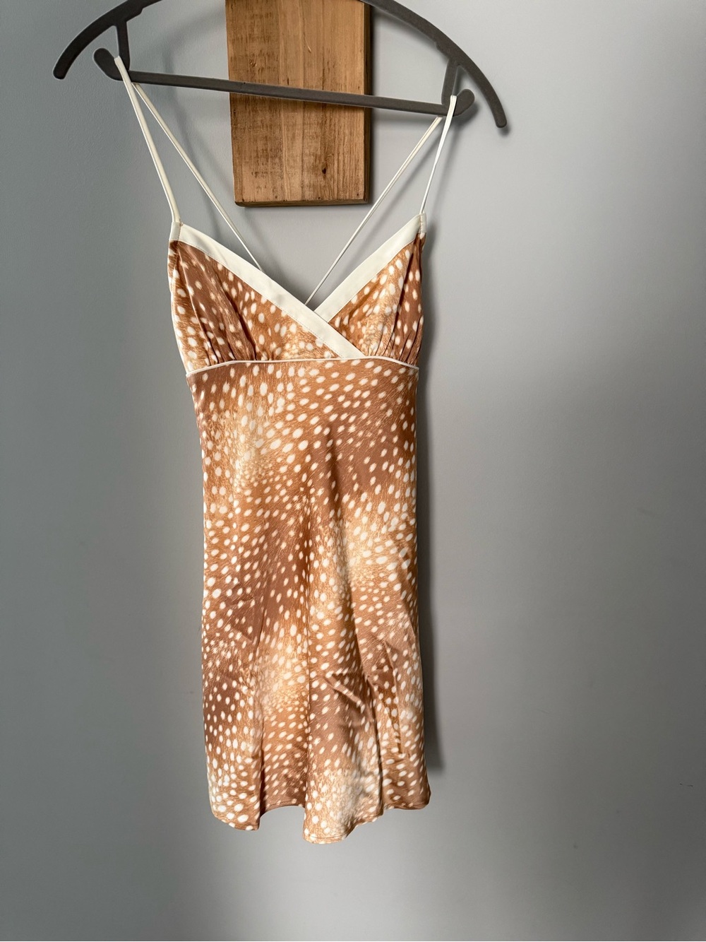 URBAN OUTFITTERS KIMCHI BLUE Spotted Satin Slip Dress, Brown and Cream Hues NWT